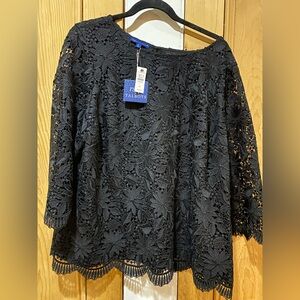 Talbots Festive Black Floral Lace Top